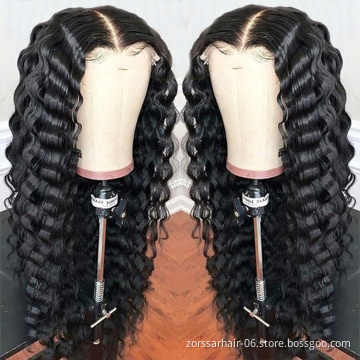free shipping natural human hair wigs 250 density full frontal lace wig transparent lace deep wave closure wig with baby hair